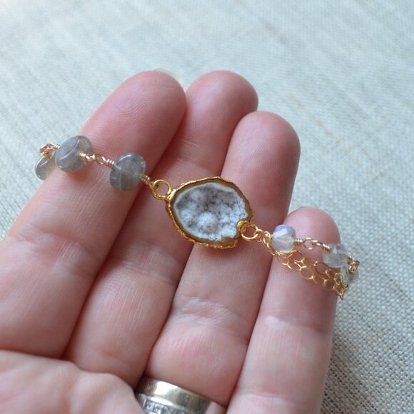 Labradorite Bracelet in Gold with Geode Center - Hand Made in Canada - Picture 8 of 9